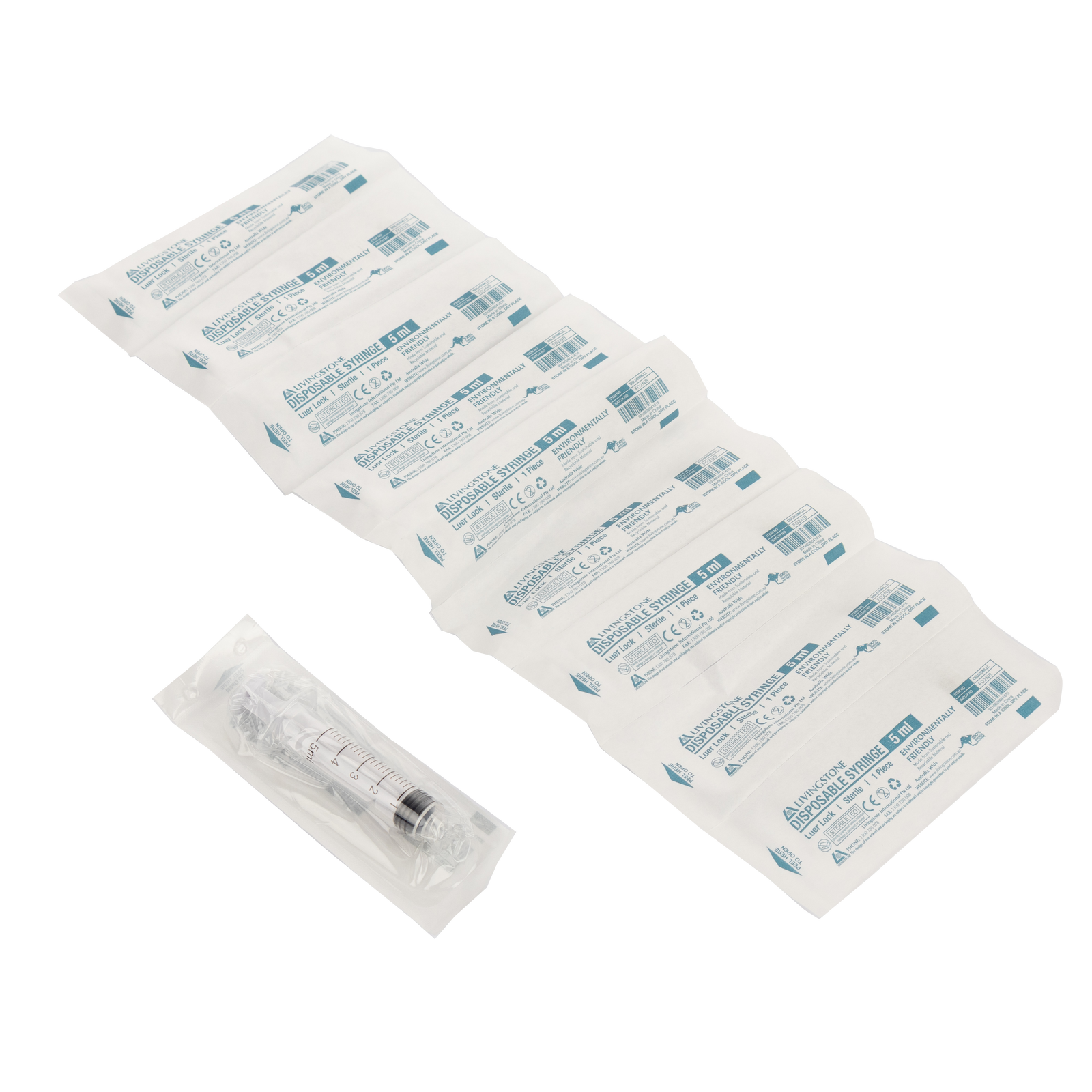 Livingstone Syringe, 5ml, Luer Lock Tip, Latex Free, Hypoallergenic,  Sterile, 100/Box