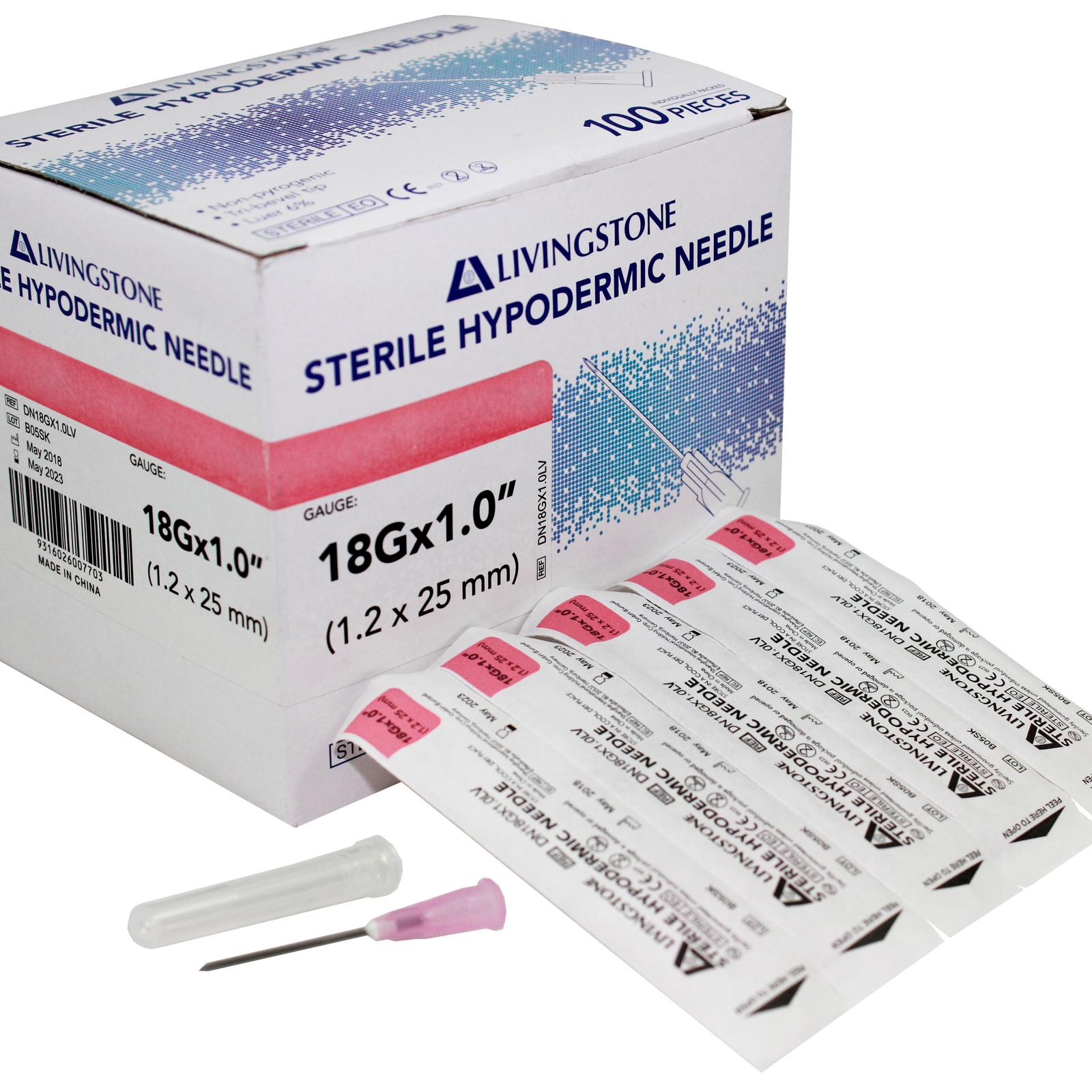 Livingstone Hypodermic Needles, 18G, 100pk