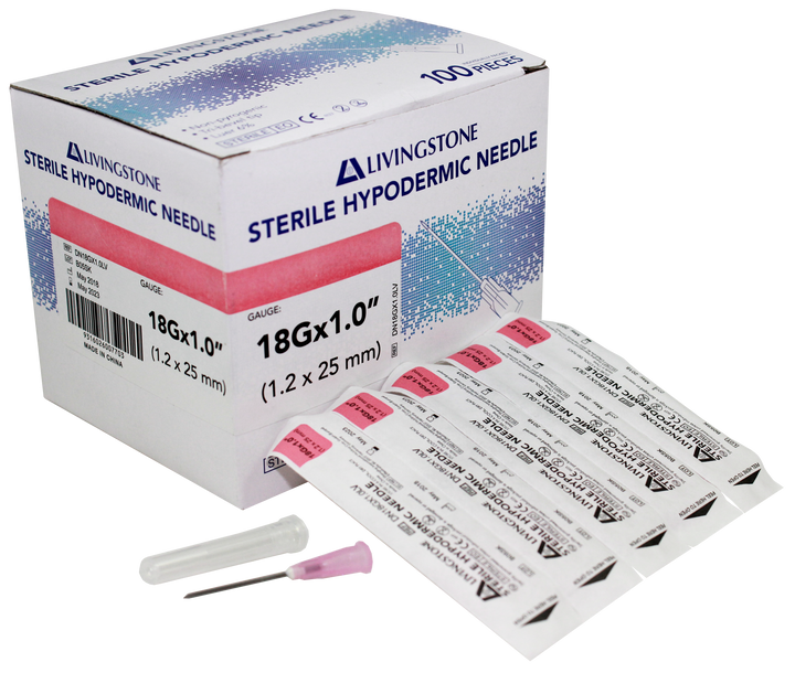 Livingstone Hypodermic Needles, 18G, 100pk