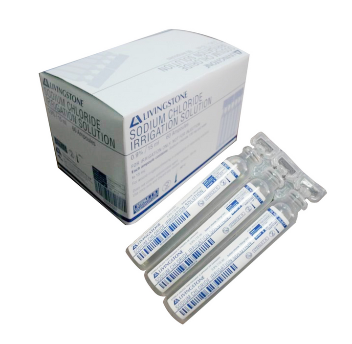 Livingstone Saline 0.9 Percent Sodium Chloride Eyewash and Irrigation  Solution, 15ml Ampoule, Sterile
