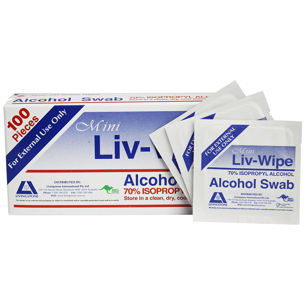 LIV-WIPE MINI ALCOHOL SWABS, PREP PAD, 70% ISOPROPYL 100pk