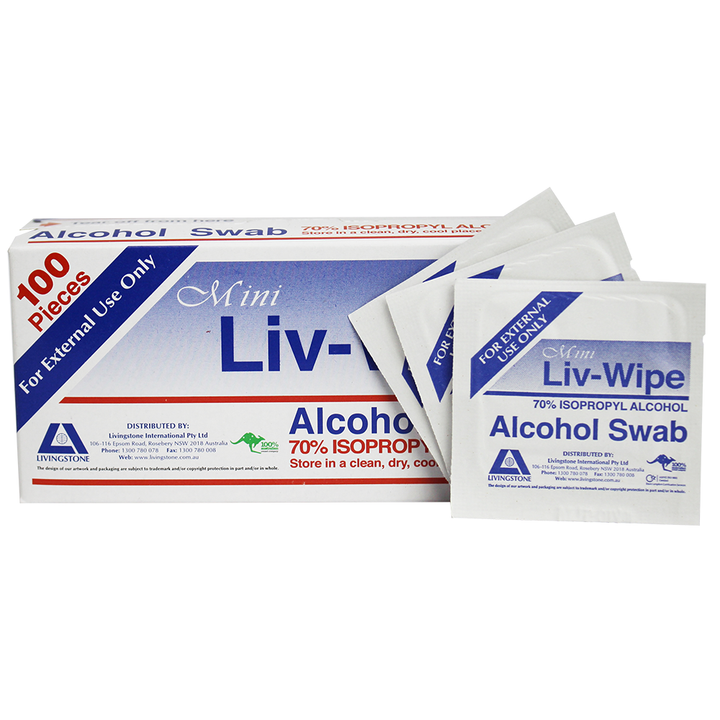 LIV-WIPE MINI ALCOHOL SWABS, PREP PAD, 70% ISOPROPYL 100pk
